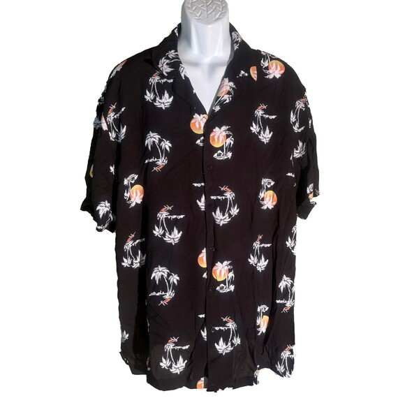 NO BOUNDARIES Men's Short Sleeve Button Down Palm-Tree Shirt Black XL NWT - Picture 1 of 8